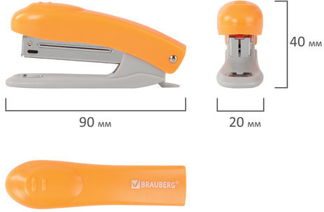 Степлер №10 BRAUBERG "Original", до 12 листов, с антистеплером, оранжевый, 227766