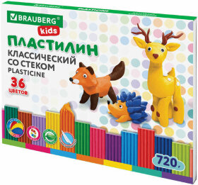 Пластилин классический BRAUBERG KIDS, 36 цветов, 720 г, стек, ВЫСШЕЕ КАЧЕСТВО, 106438