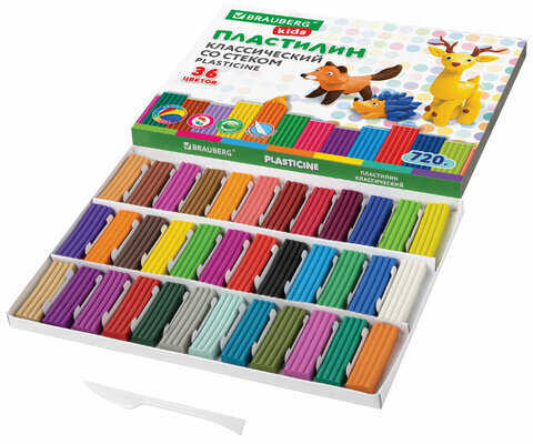 Пластилин классический BRAUBERG KIDS, 36 цветов, 720 г, стек, ВЫСШЕЕ КАЧЕСТВО, 106438