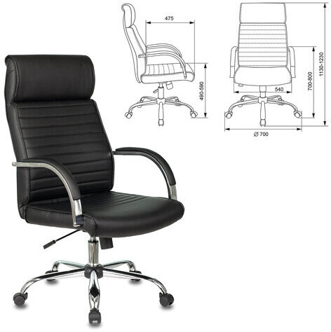 Кресло офисное T-8010N, хром, экокожа, черное, 1365103