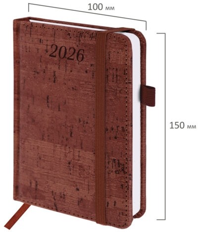 Ежедневник датированный 2026 МАЛЫЙ ФОРМАТ 100х150 мм, А6, BRAUBERG "Wood", под кожу, коричневый, 117263