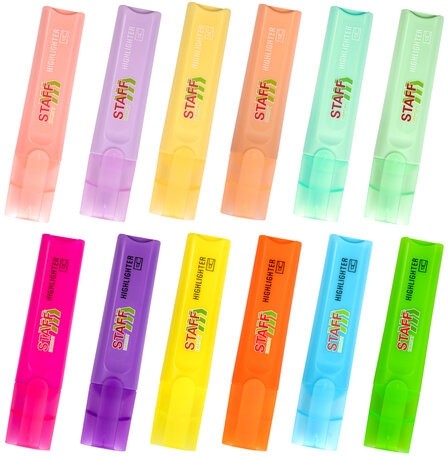 Набор текстовыделителей 12 ЦВЕТОВ, STAFF "EVERYDAY HL-720", 6 неоновых цветов + 6 пастельных цветов, линия 1-5 мм, 152557
