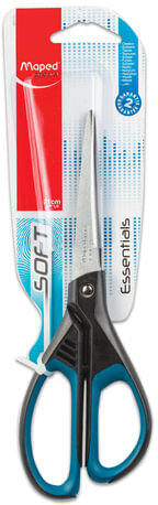 Ножницы MAPED (Франция) "Essentials Soft", 210 мм, прорезиненные ручки, черно-синие, европодвес, 468310, 469210, 468310