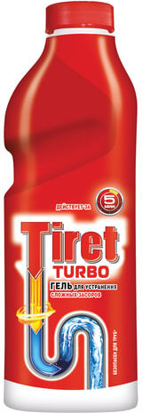 Средство для прочистки канализационных труб 1 л, TIRET (Тирет) "Turbo", гель, 8147377