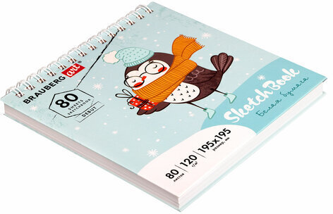 Скетчбук, белая бумага 120 г/м2 195х195 мм, 80 л., гребень, твердая обложка, BRAUBERG ART DEBUT, 112991