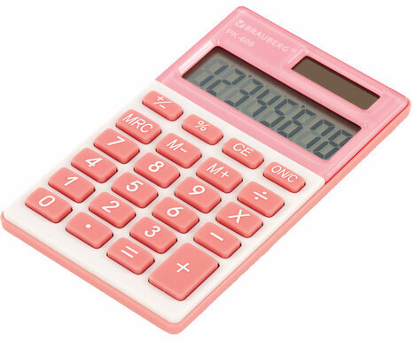 Калькулятор карманный BRAUBERG PK-608-PK (107x64 мм), 8 разрядов, двойное питание, РОЗОВЫЙ, 250523