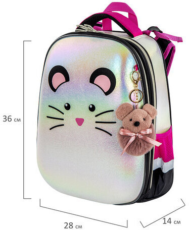 Ранец BRAUBERG SHINY, 2 отделения, "Curious mouse", 36х28х14 см, 270696