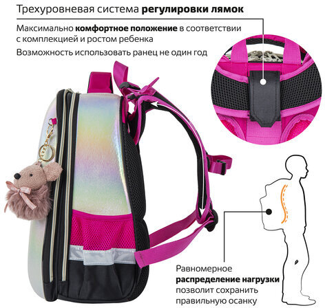 Ранец BRAUBERG SHINY, 2 отделения, "Curious mouse", 36х28х14 см, 270696