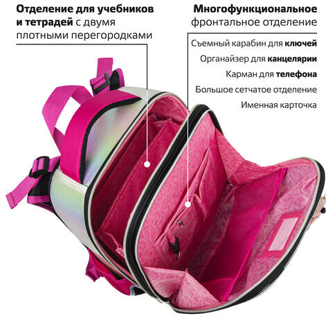 Ранец BRAUBERG SHINY, 2 отделения, "Curious mouse", 36х28х14 см, 270696