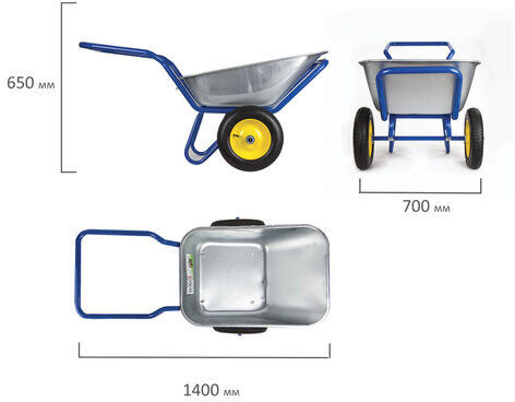 Тачка садово-строительная ТЕХ-ТОП, 110 л, максимальный вес 260 кг, цинковый кузов, пневмоколеса d=360 мм, 606628