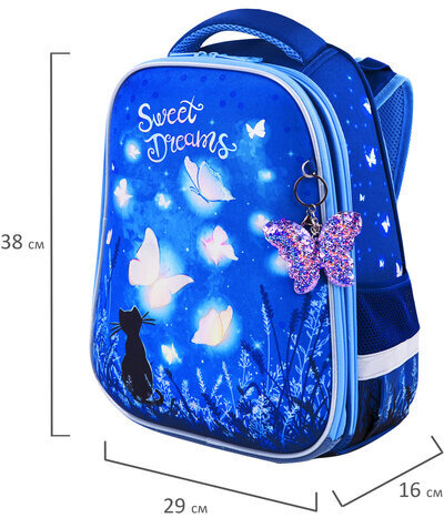 Ранец BRAUBERG PREMIUM, 2 отделения, с брелком, "Sweet dreams", СВЕТЯЩИЙСЯ, 38х29х16 см, 270593