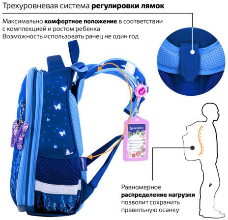 Ранец BRAUBERG PREMIUM, 2 отделения, с брелком, "Sweet dreams", СВЕТЯЩИЙСЯ, 38х29х16 см, 270593