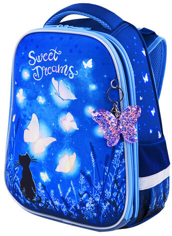 Ранец BRAUBERG PREMIUM, 2 отделения, с брелком, "Sweet dreams", СВЕТЯЩИЙСЯ, 38х29х16 см, 270593