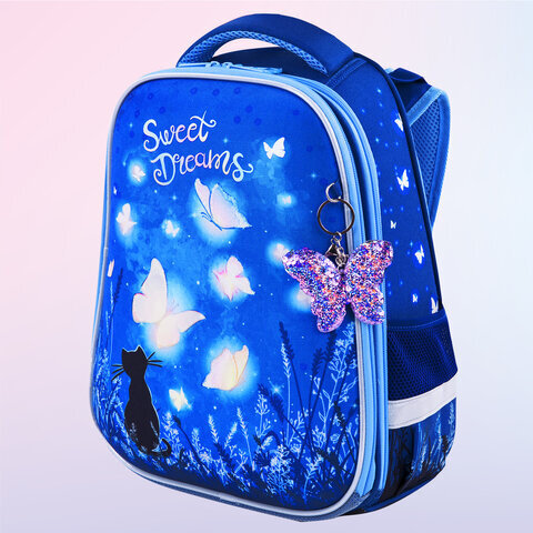 Ранец BRAUBERG PREMIUM, 2 отделения, с брелком, "Sweet dreams", СВЕТЯЩИЙСЯ, 38х29х16 см, 270593