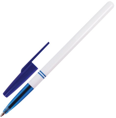 Ручка шариковая BRAUBERG "Офисная", СИНЯЯ, корпус белый, узел 1 мм, линия письма 0,5 мм, 140662