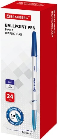 Ручка шариковая BRAUBERG "Офисная", СИНЯЯ, корпус белый, узел 1 мм, линия письма 0,5 мм, 140662