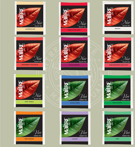 Чай MAITRE (Мэтр) "de The Exclusive Collection", набор, 12 видов, 60 пакетиков в конвертах по 2 г, бак301