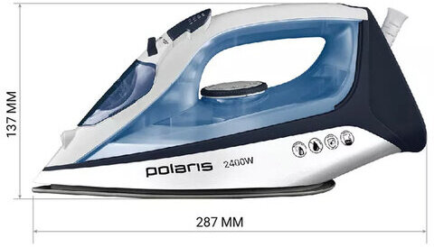 Утюг POLARIS PIR 2483K, 2400 Вт, керамическое покрытие, самоочистка, антикапля, антинакипь, синий, 51339