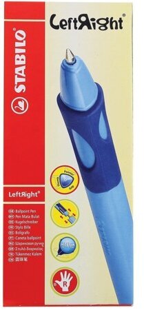 Ручка шариковая с грипом STABILO "Left Right", СИНЯЯ, для правшей, корпус зеленый, узел 0,8 мм, линия письма 0,4 мм, 6328/2-10-41