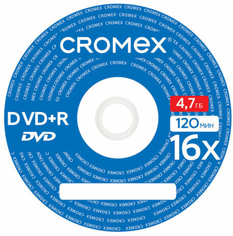 Диски DVD+R (плюс) CROMEX, 4,7 Gb, 16x, Cake Box (упаковка на шпиле), КОМПЛЕКТ 50 шт., 513775