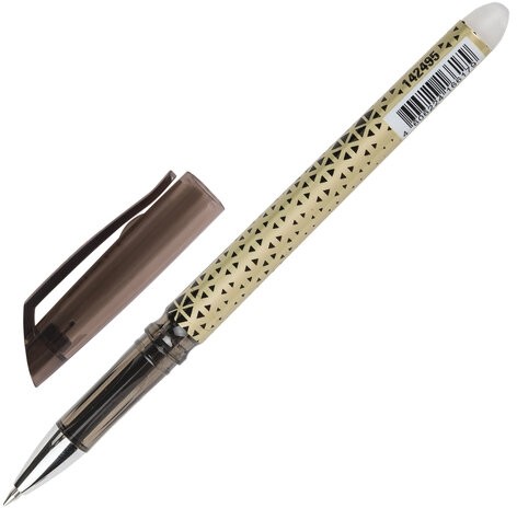 Ручка стираемая гелевая STAFF "College GP-200", ЧЕРНАЯ, хромированные детали, узел 0,5 мм, линия письма 0,35 мм, 142495