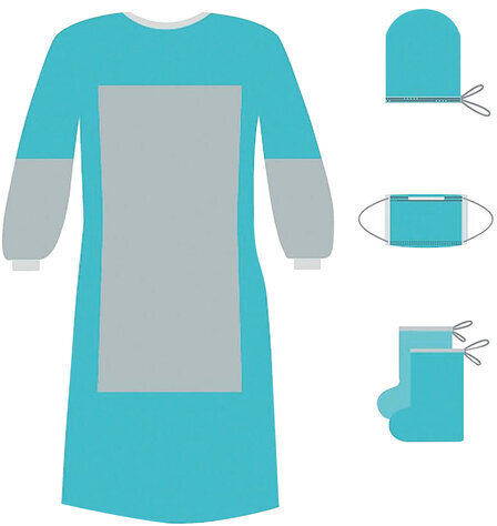 Комплект одноразовой одежды для хирурга КХ-02, с усиленной защитой, стерильный, 4 предмета, ГЕКСА