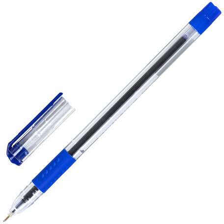 Ручка шариковая масляная с грипом STAFF "College OBP-251", СИНЯЯ, корпус прозрачный, линия письма 0,35 мм, 142968