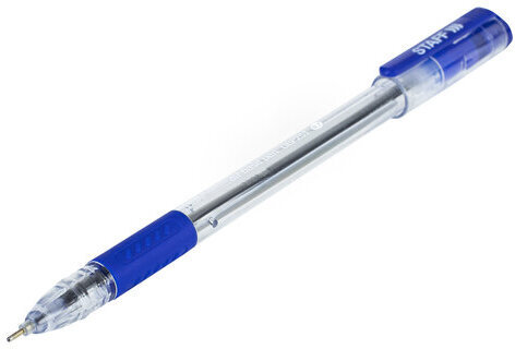 Ручка шариковая масляная с грипом STAFF "College OBP-251", СИНЯЯ, корпус прозрачный, линия письма 0,35 мм, 142968