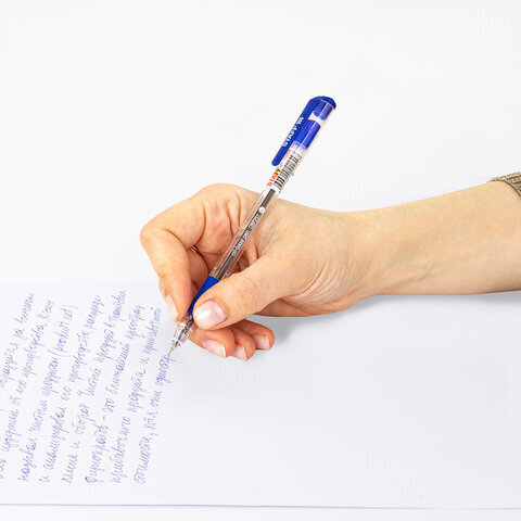 Ручка шариковая масляная с грипом STAFF "College OBP-251", СИНЯЯ, корпус прозрачный, линия письма 0,35 мм, 142968