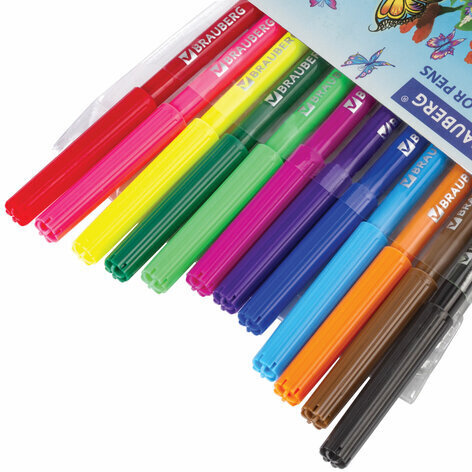 Фломастеры BRAUBERG "Wonderful butterfly", 12 цветов, вентилируемый колпачок, пласт. упаковка, увеличенный срок службы, 150522