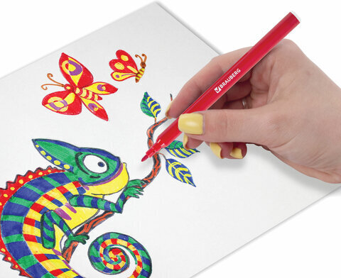 Фломастеры BRAUBERG "Wonderful butterfly", 12 цветов, вентилируемый колпачок, пласт. упаковка, увеличенный срок службы, 150522