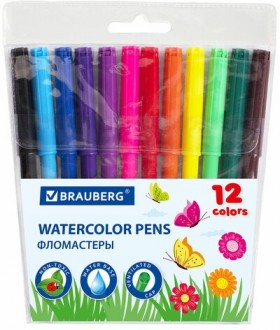 Фломастеры BRAUBERG "Wonderful butterfly", 12 цветов, вентилируемый колпачок, пласт. упаковка, увеличенный срок службы, 150522