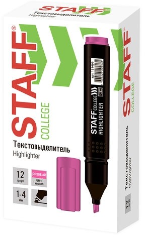 Текстовыделитель STAFF College "STICK HL-497", РОЗОВЫЙ, 1-4 мм, 151499