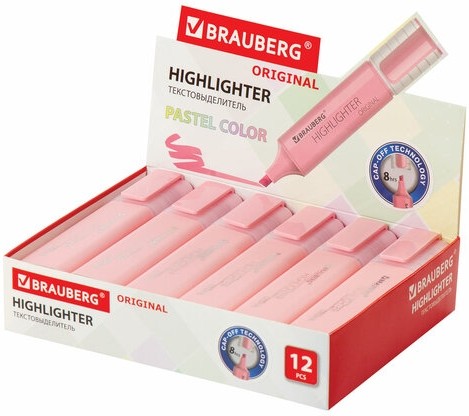 Текстовыделитель BRAUBERG "ORIGINAL PASTEL", ПАСТЕЛЬНЫЙ РОЗОВЫЙ, линия 1-5 мм, 151693