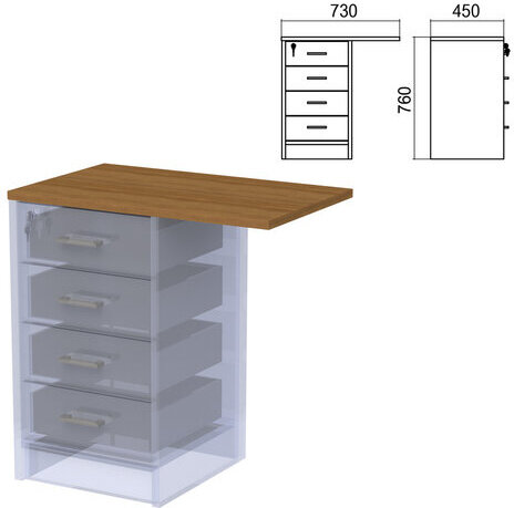 Крышка для тумбы приставной (АТ-05) "Арго", 730х450х22 мм, орех