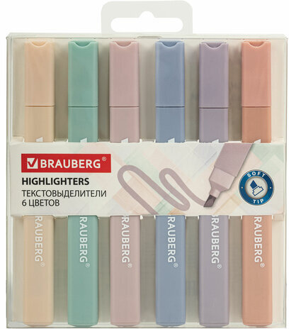 Набор текстовыделителей 6 ЦВЕТОВ МОРАНДИ, BRAUBERG "Morandi", линия 1-5 мм, 152516