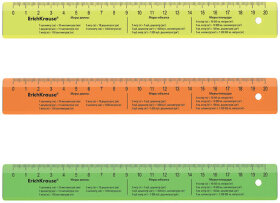 Линейка пластиковая 20 см, ERICH KRAUSE &quot;NEON&quot;, с единицами измерения, ассорти, 55502
