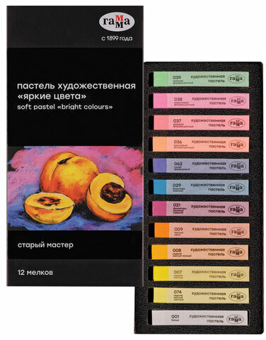 Пастель сухая художественная ГАММА "Старый Мастер", 12 цветов, яркие цвета, квадратное сечение, 2309195