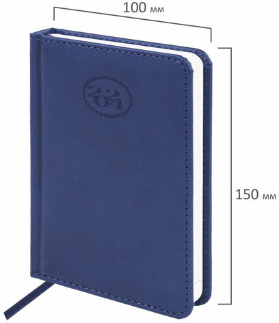 Ежедневник датированный 2024 МАЛЫЙ ФОРМАТ 100х150 мм А6, BRAUBERG "Favorite", под кожу, темно-синий, 114782