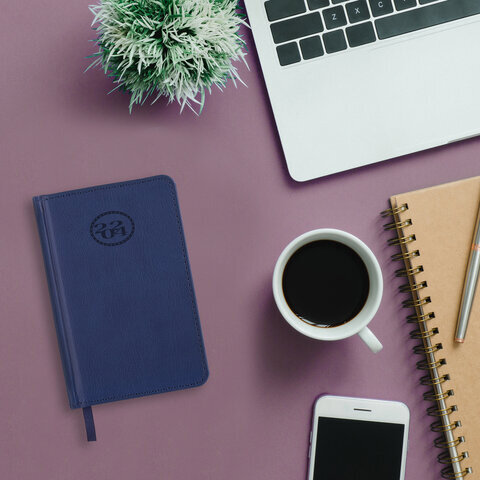 Ежедневник датированный 2024 МАЛЫЙ ФОРМАТ 100х150 мм А6, BRAUBERG "Favorite", под кожу, темно-синий, 114782