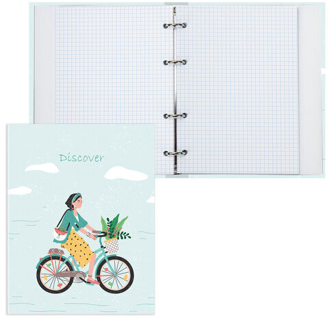 Тетрадь на кольцах А5 165х215 мм, 120 л., твердый картон, клетка, BRAUBERG, "Discover", 404085