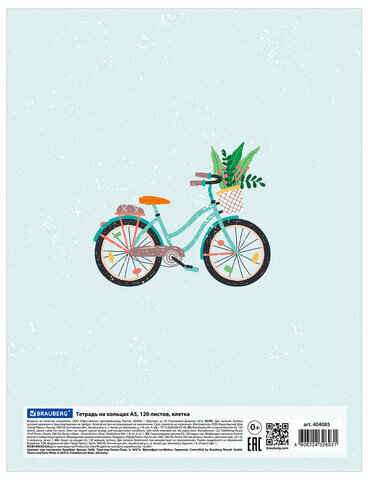 Тетрадь на кольцах А5 165х215 мм, 120 л., твердый картон, клетка, BRAUBERG, "Discover", 404085