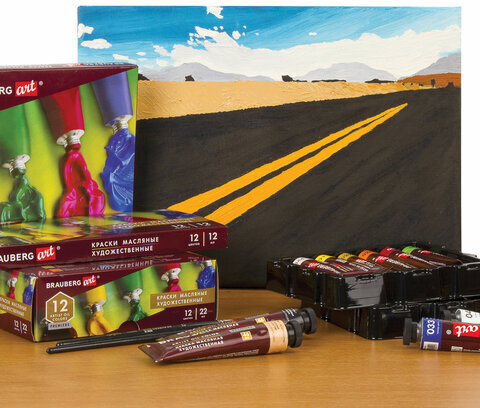 Краска масляная художественная BRAUBERG ART PREMIERE, 46 мл, проф. серия, САЖА ГАЗОВАЯ, 191446