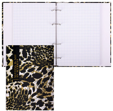 Тетрадь на кольцах А5 165х215 мм, 120 листов, твердый картон, клетка, BRAUBERG, "Leopard", 404712