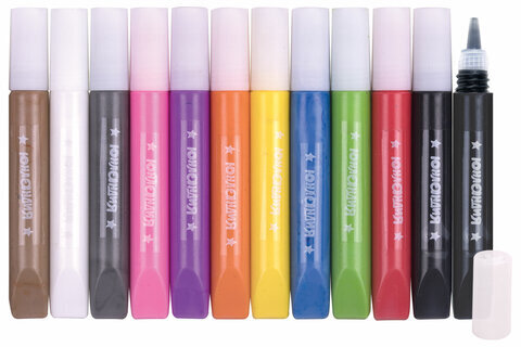 Краски витражные ЮНЛАНДИЯ, 10 цветов + 2 черных контура, 12 туб по 10,5 мл, книга шаблонов, 191759