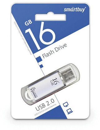 Флеш-диск 16 GB, SMARTBUY V-Cut, USB 2.0, металлический корпус, серебристый, SB16GBVC-S