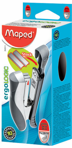Степлер №24/6, 26/6 MAPED "Ergologic", до 25 листов, с контейнером для скоб, серебристо-бирюзовый, 352513