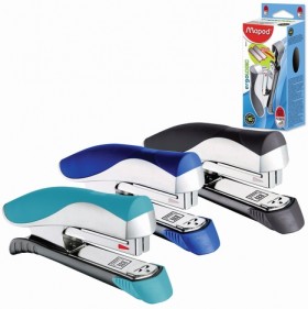 Степлер №24/6, 26/6 MAPED "Ergologic", до 25 листов, с контейнером для скоб, серебристо-бирюзовый, 352513