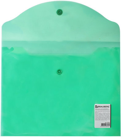 Папка-конверт с кнопкой МАЛОГО ФОРМАТА (240х190 мм), А5, прозрачная, зеленая, 0,18 мм, BRAUBERG, 224025