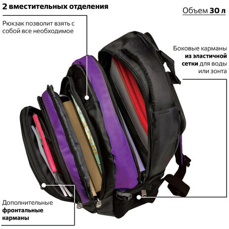 Рюкзак BRAUBERG для старших классов/студентов/молодежи, "Мамба", 30 литров, 46х31х18 см, 225525